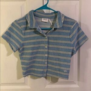 Blue Striped Cropped Polo Shirt